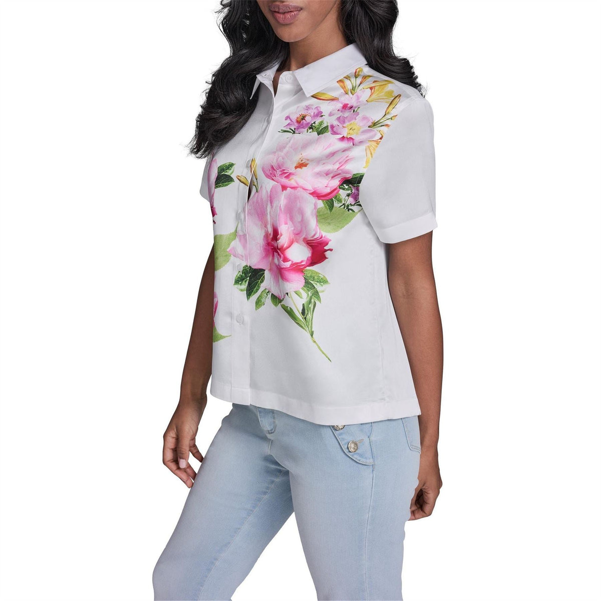 Karl Lagerfeld Womens Sportswear Patterned Short Sleeve Shirt
