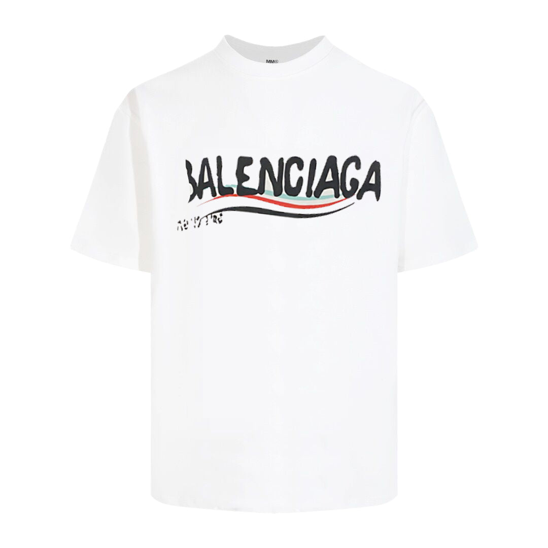 Balenciaga Wavy Stripe Logo T-Shirt in Black & White