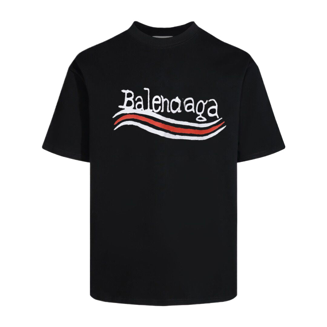 Balenciaga Handwritten Wave Logo T-Shirt in Black & White