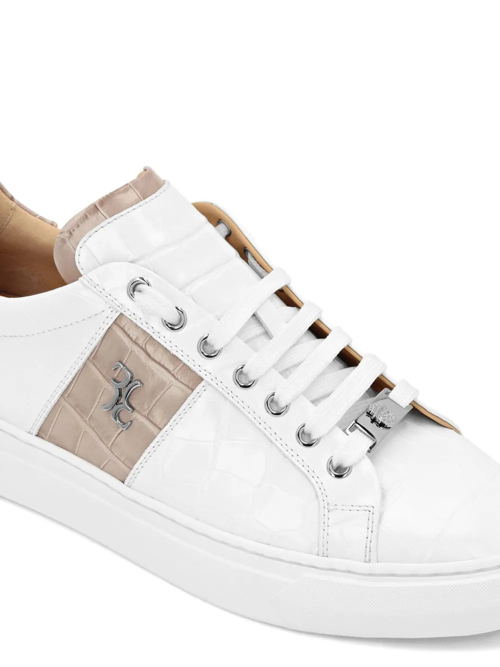 Billionaire Crocodile-Effect Leather Sneakers