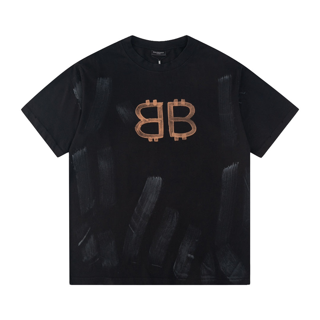 Balenciaga All-Over Brushstroke BB T-Shirt in Black