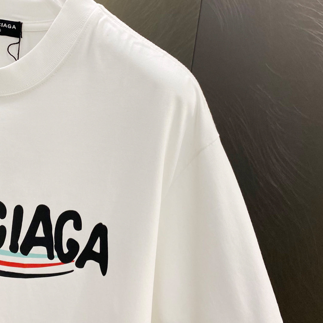 Balenciaga Wavy Stripe Logo T-Shirt in Black & White