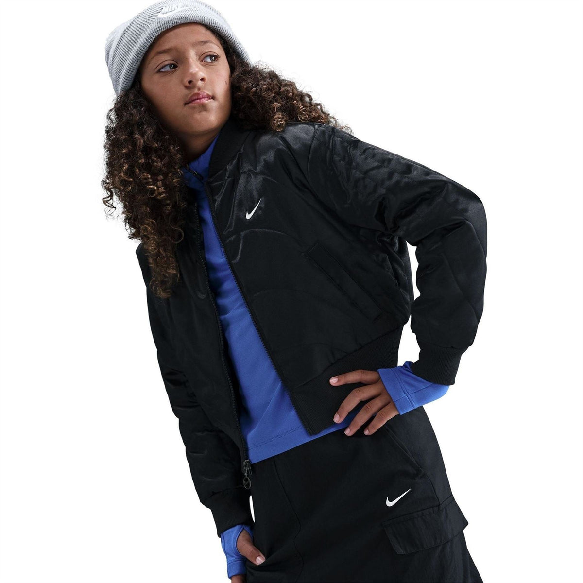 Nike Solid Patterned Zipped Pocket Ribbed Cuff Windbreaker Jacket