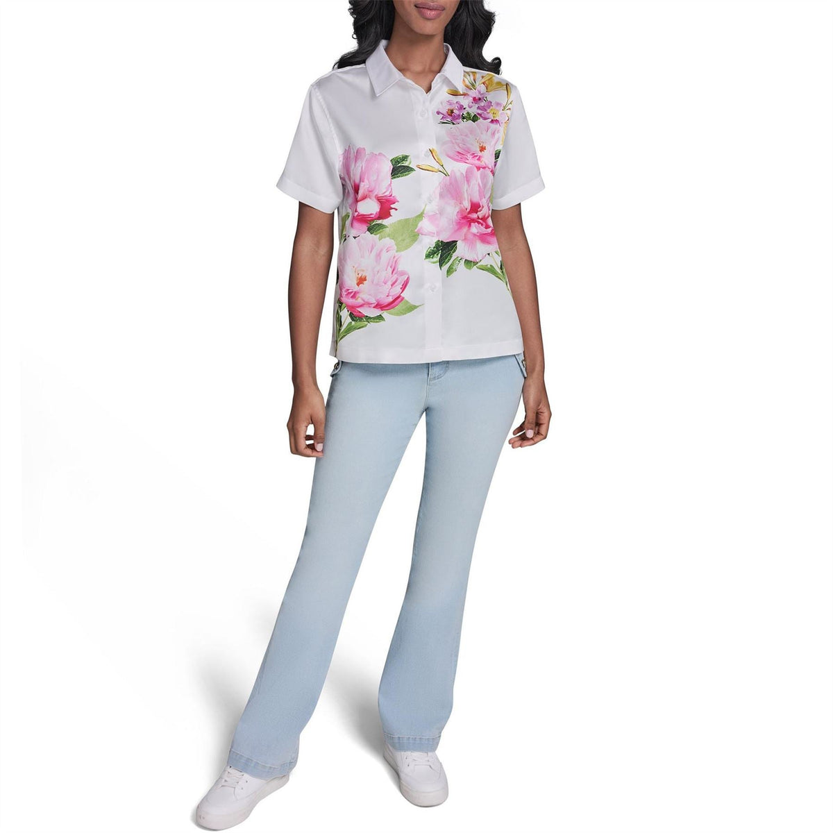 Karl Lagerfeld Womens Sportswear Patterned Short Sleeve Shirt