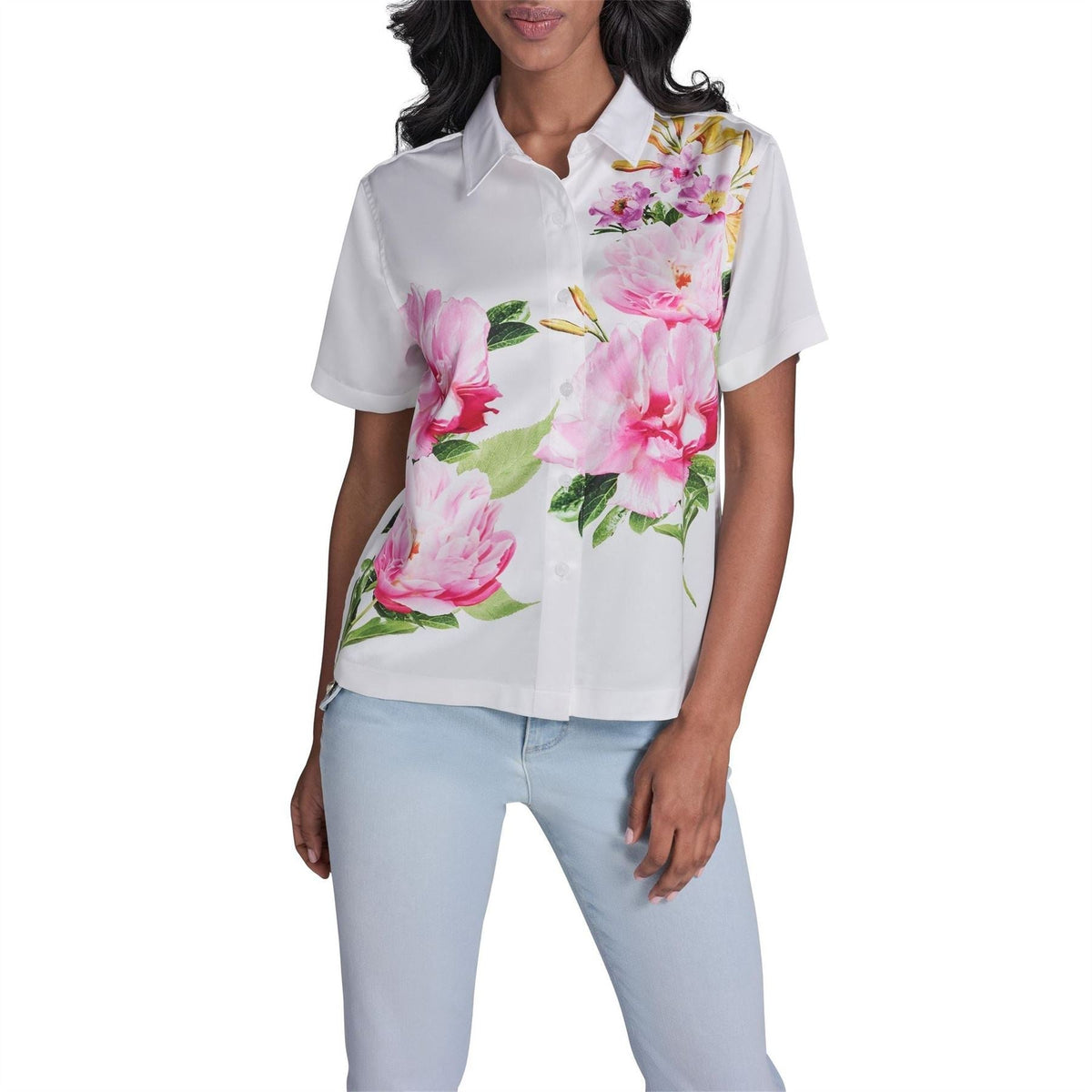 Karl Lagerfeld Womens Sportswear Patterned Short Sleeve Shirt