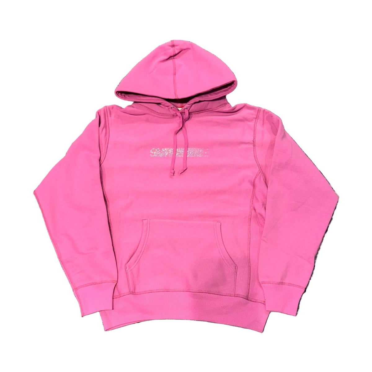 Supreme Bling Logo Box Grey Hoodie Pink