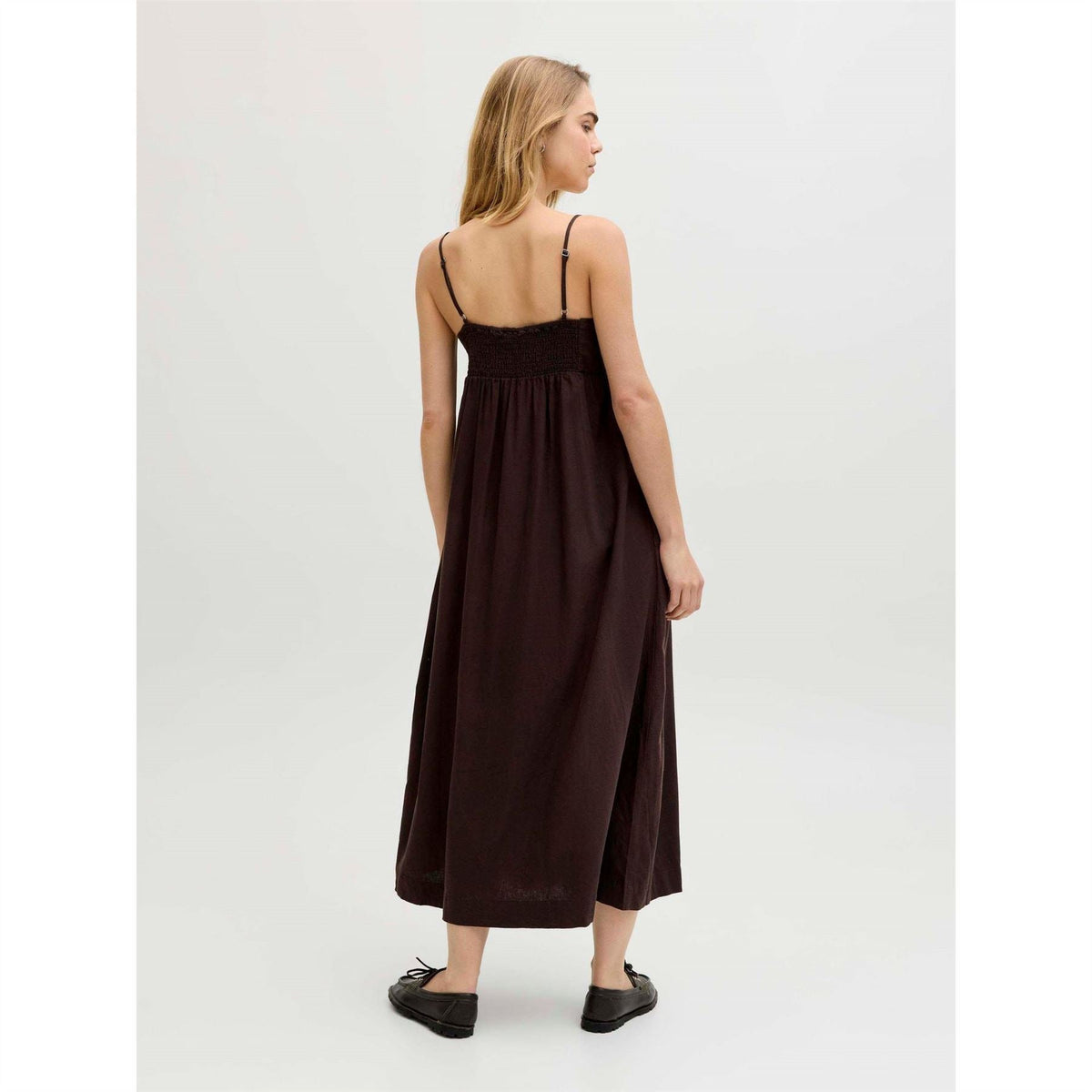 JJXX Linen Blend Spaghetti Strap Sleeveless Midi Sun Dress