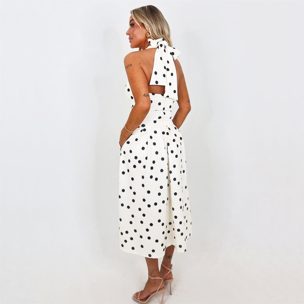 AX Paris And Black Polka Dot Tie Halter Neck Midi Dress